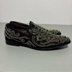 Asher Green Black Gold Studded Smoking Dress Loafers Size 13 Suede Leather